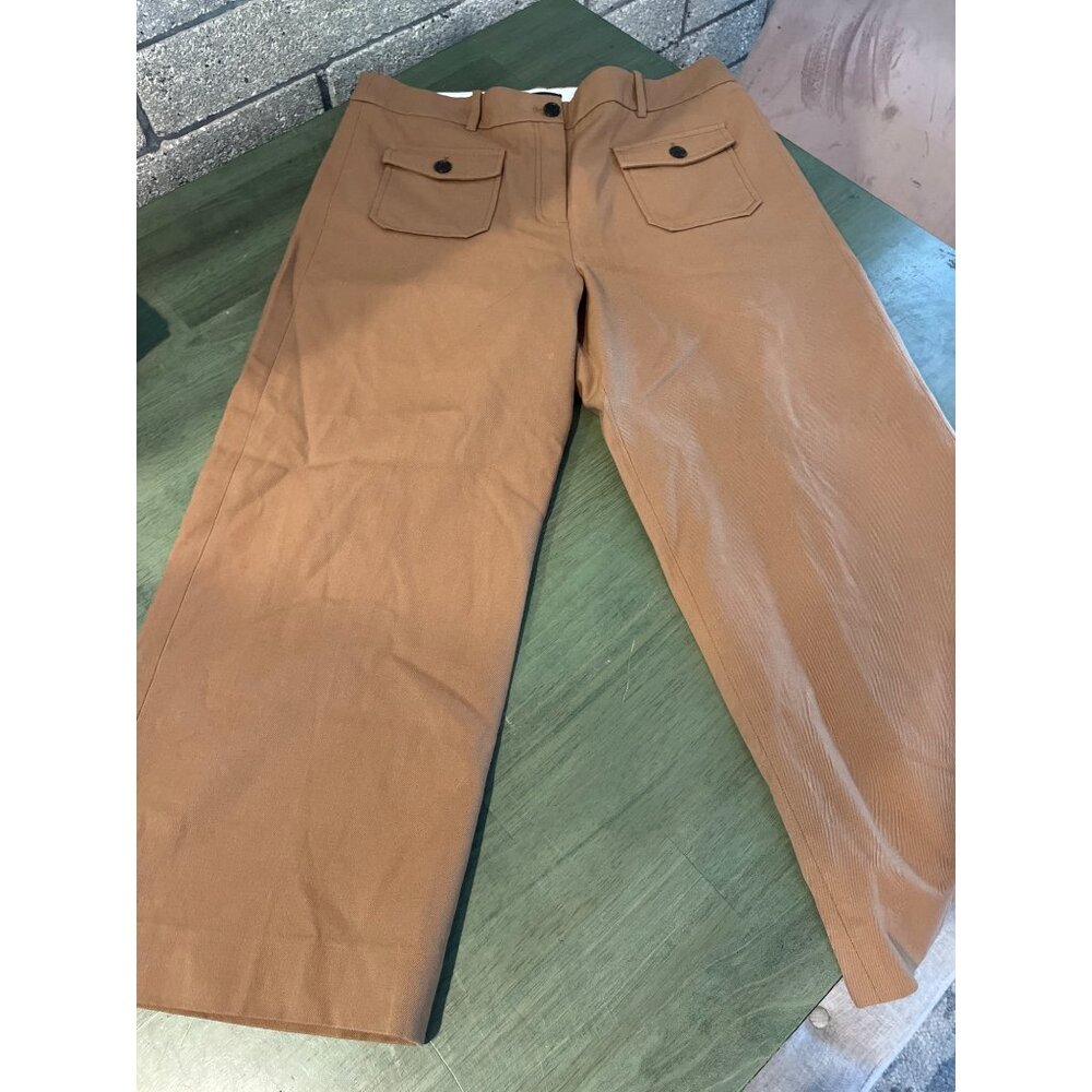 J. Crew Womens High-Waisted Wide-Leg Tan Pants W/ Button Pockets Size 12 Cotton